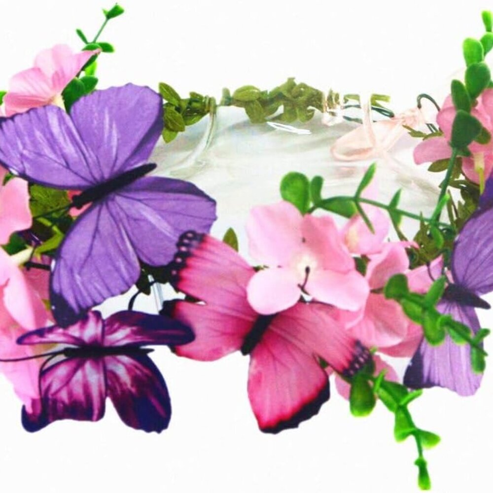 Pink Flower Butterfly Headband Flower Girls Hair Wreath Bridal Crown Costume